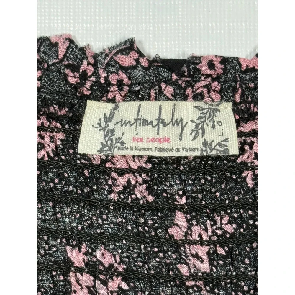 Free People Mini Dress Size L Black Mixed Floral Print Slip Dress